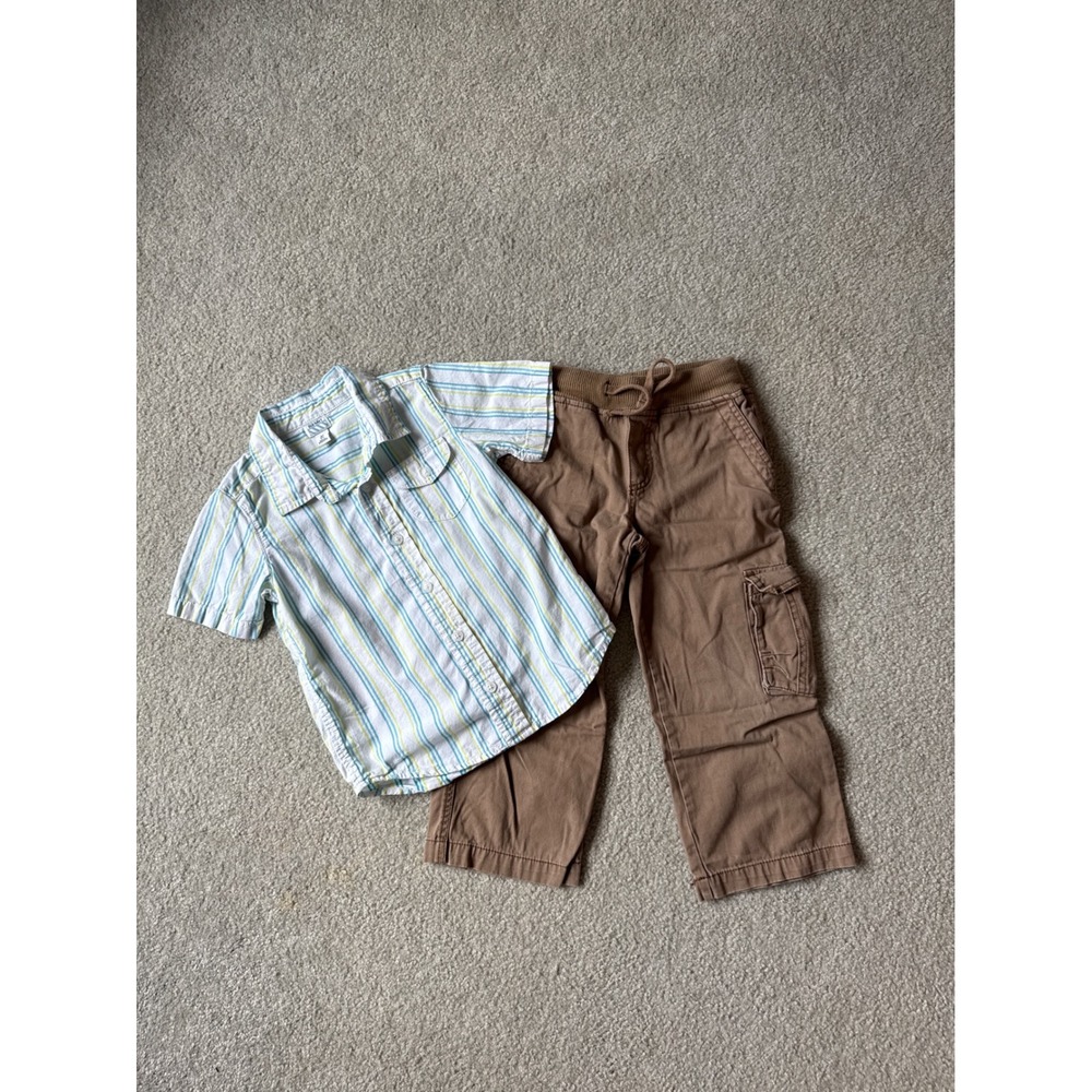 Old Navy Striped Shirt and Crazy 8 Cargo Pants Set Boys Size 5T 2 Piece Lot